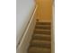 Carpeted stairway with a white handrail providing safe and comfortable access to the upper level at 5407 Quarry Rock Rd, Lakeland, FL 33809
