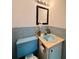 Retro bathroom features a blue toilet and sink with blue tile backsplash at 1700 6Th Nw St # A36, Winter Haven, FL 33881