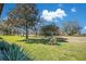 Green lawn with mature trees and partial view of the neighborhood behind the yard at 29 Buck Cir, Haines City, FL 33844