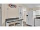 A kitchen with white cabinets, an island with barstools, and stainless steel appliances at 5062 1St Nw St, Lakeland, FL 33810