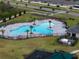 Aerial view of a community pool area with lounge chairs and palm trees at 5431 Arlington River Dr, Lakeland, FL 33811