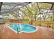 Enclosed pool with waterfall features is surrounded by a screen and lush landscaping at 1 Lake Eloise Ln, Winter Haven, FL 33884