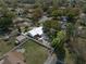 Aerial view highlighting a pool and landscaped yard, with the property boundary outlined at 2020 Indian Trl, Lakeland, FL 33813