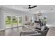 Inviting living room with sliding glass doors, wood flooring, a dining area and comfortable seating at 6421 Highlands Oak Trl, Lakeland, FL 33813