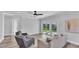 Bright living room featuring stylish seating, sliding glass doors, ceiling fan, and neutral color scheme at 6421 Highlands Oak Trl, Lakeland, FL 33813
