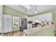 Modern kitchen with white cabinets, stainless steel appliances, and stylish lighting at 5207 St Lucia Dr, Lakeland, FL 33812