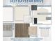 Selection of designer finishes, including modern cabinets, countertops, flooring, and exterior paint scheme at 1827 Daystar Dr, Haines City, FL 33844