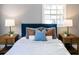 Cozy bedroom with two end tables, lamps, plants, a bed and a large window at 1028 W Marjorie St, Lakeland, FL 33815