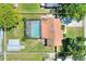An aerial view of a single-Gathering home on a large lot, featuring a screened-in pool at 2329 Duff Rd, Lakeland, FL 33810