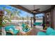 Back patio featuring covered outdoor kitchen, ceiling fan, and furniture overlooking pool at 2569 Colonel Ford Dr, Lakeland, FL 33813
