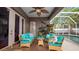 Covered patio featuring an in-ground pool, ceiling fan, and comfortable seating at 2569 Colonel Ford Dr, Lakeland, FL 33813