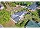 An aerial view of a home's backyard featuring a patio, trampoline, and well-maintained lawn at 2816 Fairmount Ave, Lakeland, FL 33803