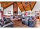 Cozy living room featuring a vaulted wood ceiling, stone fireplace, and comfortable seating at 3530 Hamilton Rd, Lakeland, FL 33811