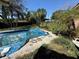 Backyard pool covered in blue tarp, and a neglected yard, in need of landscaping at 460 W Pierce St, Lake Alfred, FL 33850