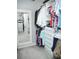 This walk-in closet features custom built-in shelving, hanging rods and a full length mirror at 6470 Ashley Dr, Lakeland, FL 33813