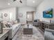 Bright living room featuring neutral tones, an open layout, and a view of the entryway and kitchen at 7576 Sw 108 Th St, Ocala, FL 34476