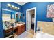Cozy bathroom featuring a soaking tub, walk-in closet, vanity, and storage at 181 James Cir, Lake Alfred, FL 33850