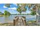 Dock on the water surrounded by mature trees and beautiful blue skies at 6775 Lake Clark Dr, Lakeland, FL 33813