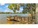 Dock on the water surrounded by mature trees and beautiful blue skies at 6775 Lake Clark Dr, Lakeland, FL 33813