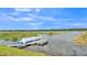 Waterfront property with dock, lush greenery, and a serene lake view at 1342 Heritage Landings Dr, Lakeland, FL 33805