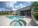 Backyard pool and spa with screened patio and outdoor furniture creates a backyard oasis at 715 Hanover Ct, Lakeland, FL 33813