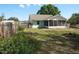 A lovely fenced backyard, an enclosed patio, and colorful flowers at 281 Glenridge S Loop, Lakeland, FL 33809