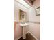 Charming half bath features a pedestal sink and floral wallpaper at 6911 Wildberry Ln, Lakeland, FL 33813