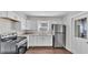 Modern kitchen featuring stainless steel appliances, white cabinets, and granite countertops at 747 E Bella Vista St, Lakeland, FL 33805