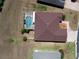 Stunning aerial view of a single-Gathering home showcasing a screened pool and meticulous landscaping at 5612 Vintage View Blvd, Lakeland, FL 33812