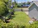 Overhead shot of the green backyard with its privacy fence, banana trees, and well-maintained lawn at 117 Palmola St, Lakeland, FL 33803