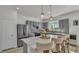Stylish kitchen featuring gray cabinets, a center island, and modern pendant lighting at 1280 Denali Dr, Winter Haven, FL 33880