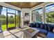 Charming sunroom with fireplace and view to a well-manicured yard and inviting outdoor living space at 13137 Lake Butler Blvd, Windermere, FL 34786