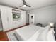 Main bedroom with large built-in shelving, a TV, and hardwood floors at 805 Johnson Ave, Lakeland, FL 33801