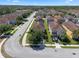An aerial view showcases neighborhood, houses and street at 8931 Sugar Palm Rd, Kissimmee, FL 34747