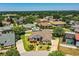 Lovely aerial view of the home with a manicured lawn and verdant trees in a quiet suburban neighborhood at 942 Hanover Way, Lakeland, FL 33813