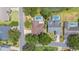 An aerial view showing rooftops and swimming pools surrounded by lush greenery at 1104 Kells Ct, Lakeland, FL 33813