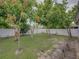 Backyard featuring lush green grass, several trees, and a white fence at 2033 Normandy Heights Dr, Winter Haven, FL 33880
