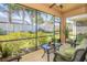 Relaxing screened patio with comfortable wicker furniture and views of lush landscaping at 1620 Linz Ct, Winter Haven, FL 33884
