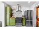 Updated kitchen with stainless steel appliances, butcher block countertops, and vintage olive green cabinets at 2520 Avenue C Sw, Winter Haven, FL 33880