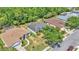 Aerial view of a neighborhood showcasing well-maintained homes with mature trees and lush landscaping at 3252 Bellflower Way, Lakeland, FL 33811
