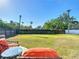 Spacious backyard with lush green lawn and patio furniture, ideal for outdoor relaxation and entertainment under a clear blue sky at 737 Kensington St, Lakeland, FL 33803