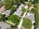 An aerial view shows a charming neighborhood with mature trees and inviting homes with beautiful yards and sparkling pools at 746 Mississippi Ave, Lakeland, FL 33801