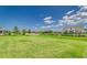 Spacious backyard with green lawn, black fence, and view of neighboring homes under a blue sky at 1297 Pintail Pl, Lakeland, FL 33813