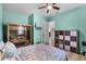 Relaxing bedroom featuring a sauna, ceiling fan, and organized storage, providing a serene and clutter-free space at 1394 Oakmont Dr, Winter Haven, FL 33884