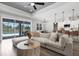 Open-concept living room with large sofa and access to the outdoor pool area at 3664 Frentress Dr, Lakeland, FL 33812