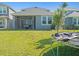 Lush backyard features green grass, tree and partially disassembled trampoline at 6520 Great Bear Dr, Lakeland, FL 33805