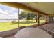 Covered patio with a view of the expansive lawn and calm lake, ideal for relaxation at 254 Lake Tennessee Dr, Auburndale, FL 33823
