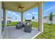 Inviting covered patio with comfortable seating, ideal for relaxing and enjoying the serene backyard views at 4122 Conjunction Way, Apopka, FL 32712