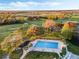 Aerial view showcasing community pool alongside golf course and surrounding mature trees at 432 Sandestin Dr, Winter Haven, FL 33884