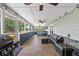 Spacious screened patio with comfortable seating, ceiling fans, and outdoor lighting at 511 Hickory Hammock Rd, Lake Wales, FL 33859